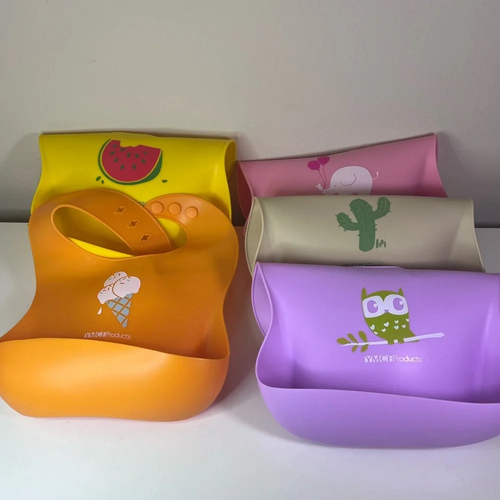 YMCF Products 5 Pack Waterproof Silicone Baby Bib Lightweight and easy wipe